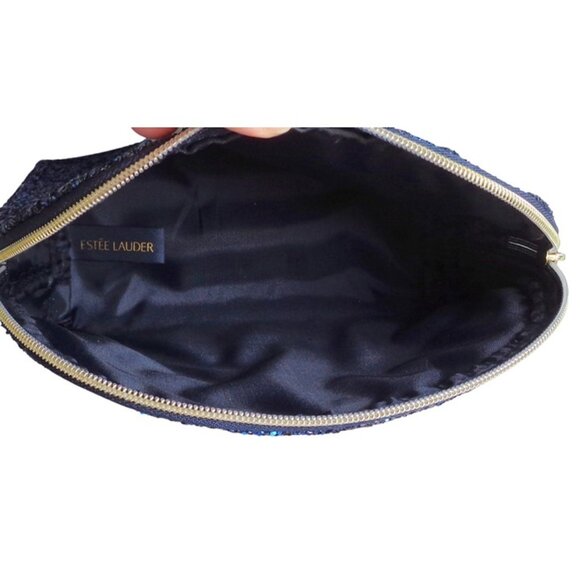 New Estee Lauder Midnight Blue Glitter Sparkly Makeup Cosmetic Bag Zipper Small - Picture 3 of 3